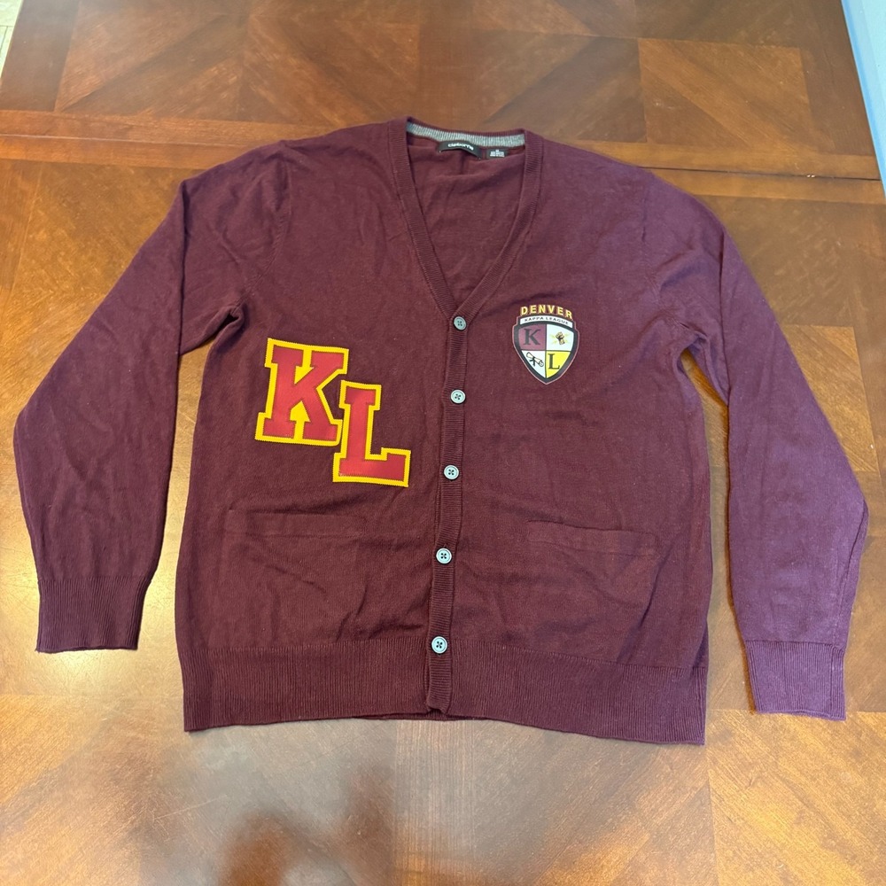 Claiborne Denver‎ Kappa League Cardigan Sweater Men's M Maroon Cotton Blend